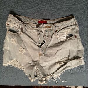 Distressed Light Blue Denim Shorts